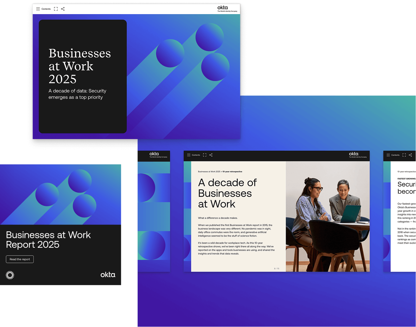 Okta 2025 Businesses at Work report and supporting ads