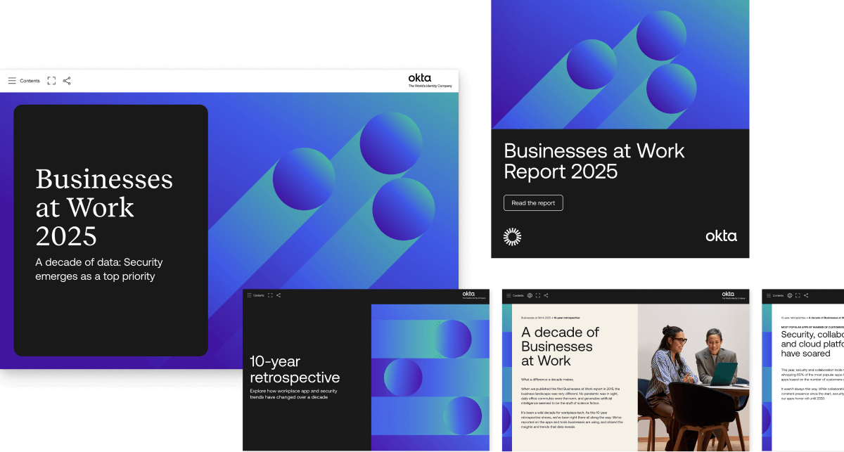 Okta 2025 Businesses at Work report and supporting ads
